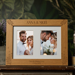 Double Wedding Photo Picture Frame 6x4 Inch Portrait With Wildflowers