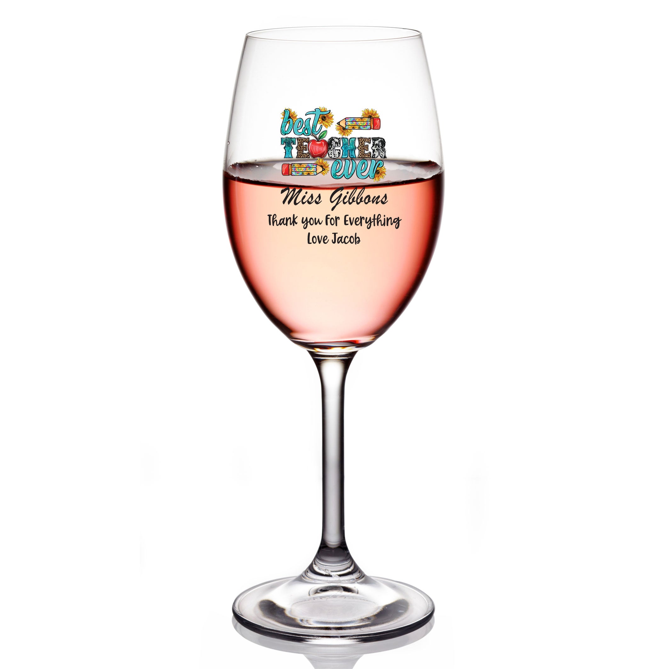 Personalised Best Teacher Ever Wine Glass Gift For Her