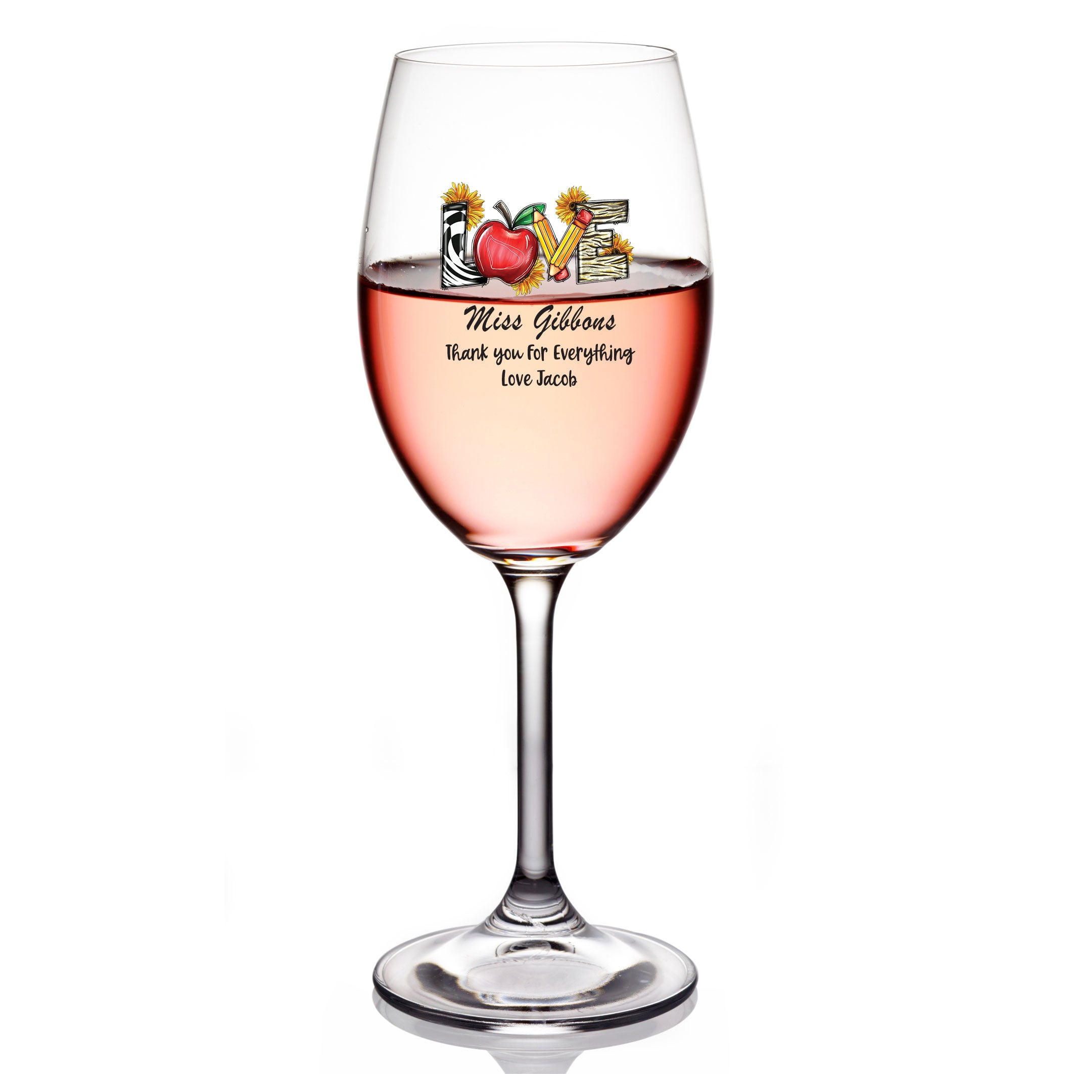 Personalised Teacher Wine Glass Gift For Her With Love Apple