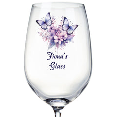 Personalised Purple Butterfly Wine Glass Gift For Her