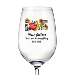 Personalised Teacher Wine Glass Gift For Her With Love Apple