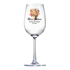 Personalised Teacher Wine Glass Gift For Her With Floral Pencil Pot