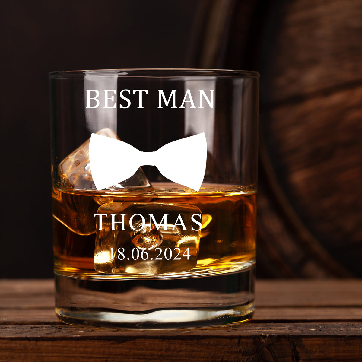 Personalised Wedding Whiskey Glass Gift With Bow Tie