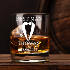 Personalised Wedding Whiskey Glass Gift With Tuxedo