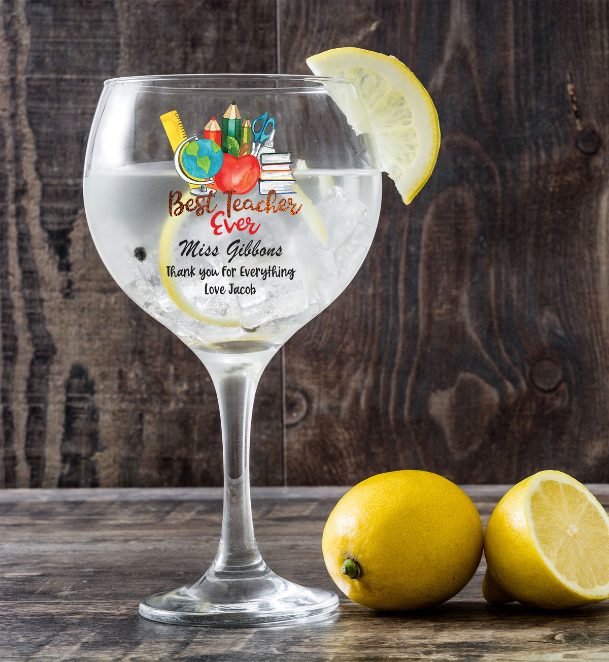 Personalised Teacher Cocktail Gin Drink Glass Gift Stationary Design