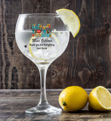 Personalised Best Teacher Ever Cocktail Gin Drink Glass Gift