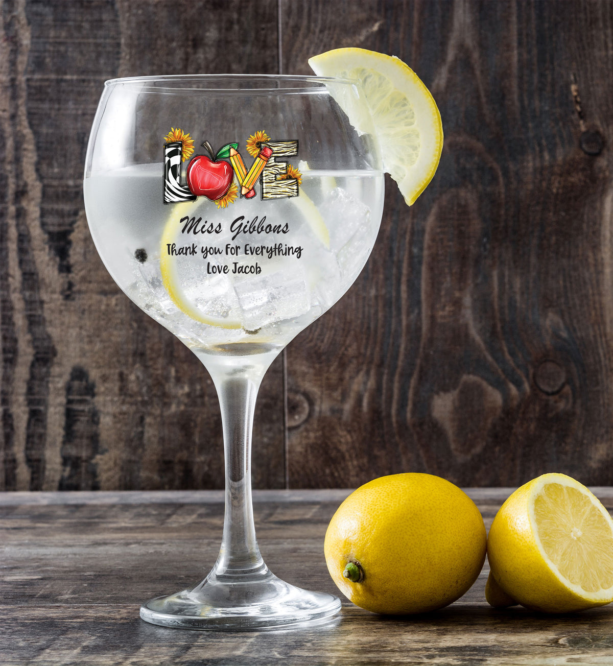 Personalised Teacher Love Cocktail Gin Drink Glass Gift