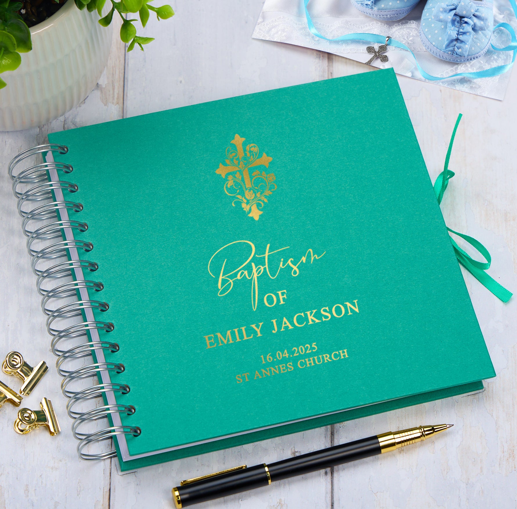 Personalised Baptism Guestbook, Photo Album or Scrapbook With Cross and Multiple Colours