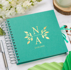 Personalised  Wedding Guest Book Reception Guestbook With Leaves and Initials