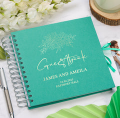 Personalised Custom Foil Wedding Guestbook With Delicate Flowers and Multiple Colours