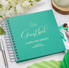 Personalised Custom Foil Wedding Guestbook With Delicate Leaves and Multiple Colours