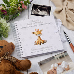 Personalised Pregnancy Journal and First Year Record Book Giraffe Themed