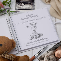 Personalised Pregnancy Journal and First Year Record Book Giraffe Themed