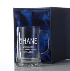 Personalised Engraved Beer Glass For Him With Name and Sentiment In Silk Lined Gift Box