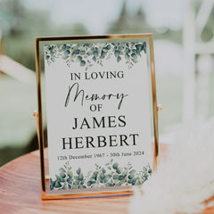 Personalised Remembrance Table Sign With Eucalyptus Leaves