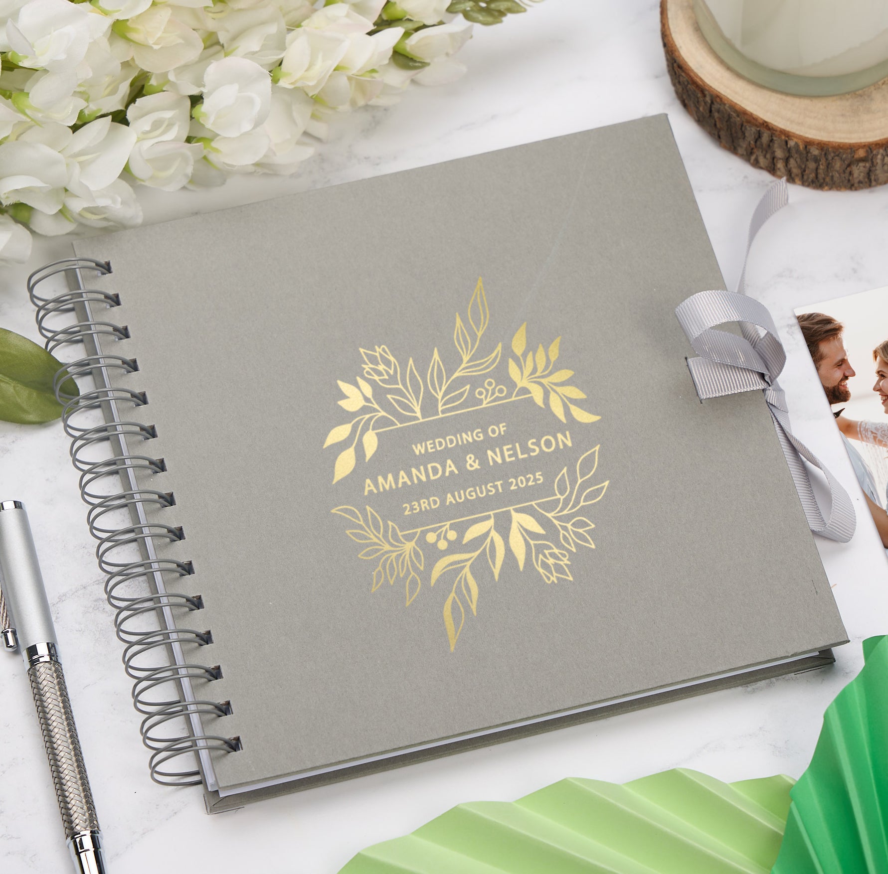 Personalised  Wedding Guest Book Reception Guestbook With Leaves