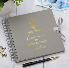 Personalised Holy Communion Guestbook, Photo Album or Scrapbook With Cross and Multiple Colours