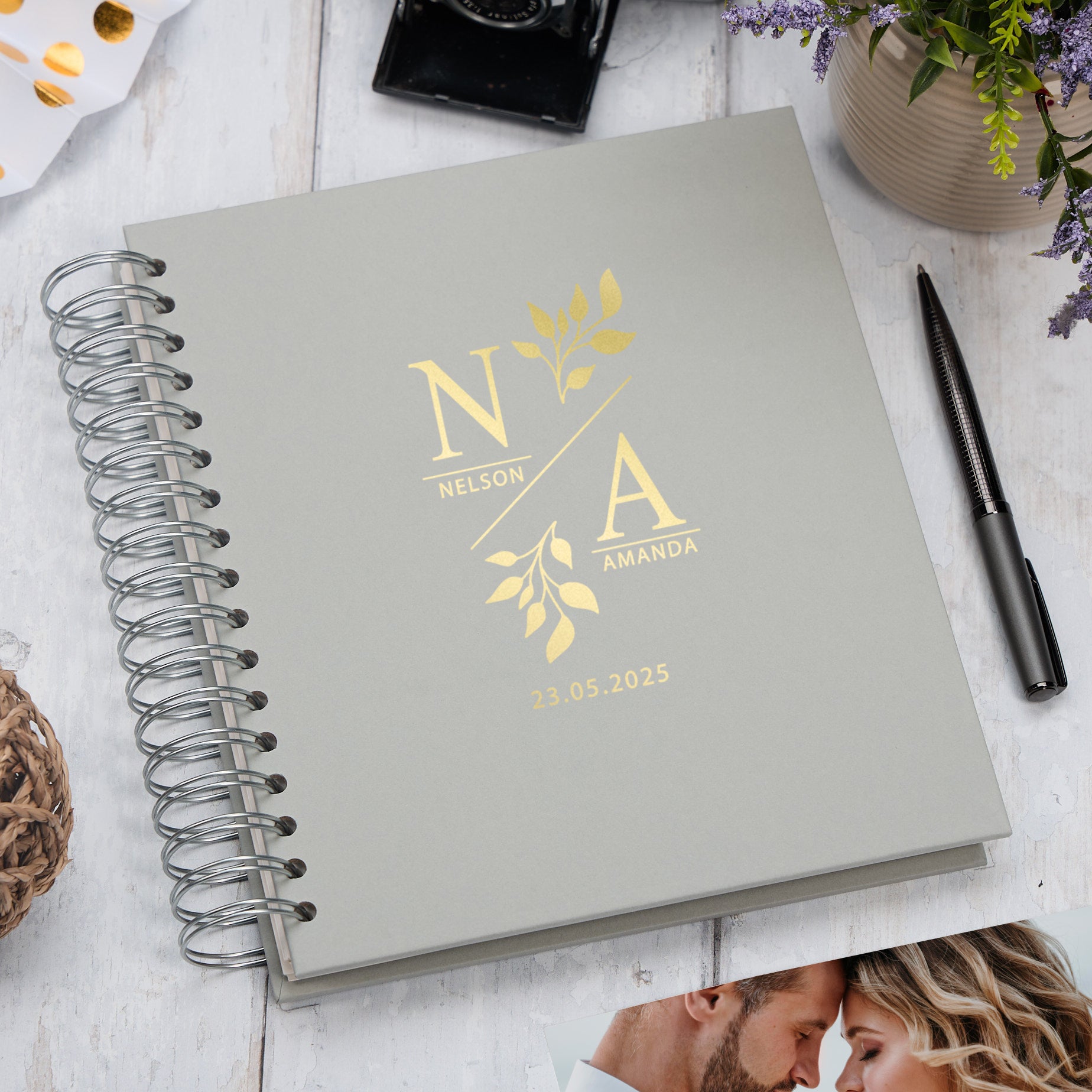 Personalised Large Wedding Photo Album With Leaves and Initials