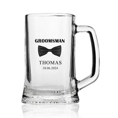 Personalised Wedding Beer Tankard Gift with Bow Tie Design