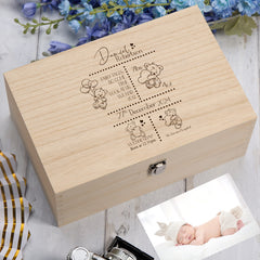 Personalised Teddy Memory Baby Keepsake Box Gift With Birth Details