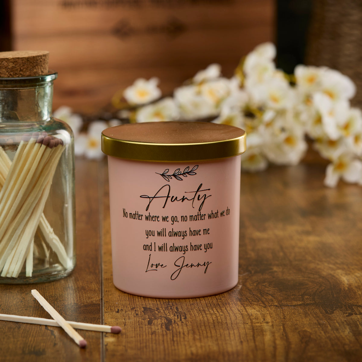 Beautiful Pink Personalised Aunty Sentiment Jar Candle Gift For Her