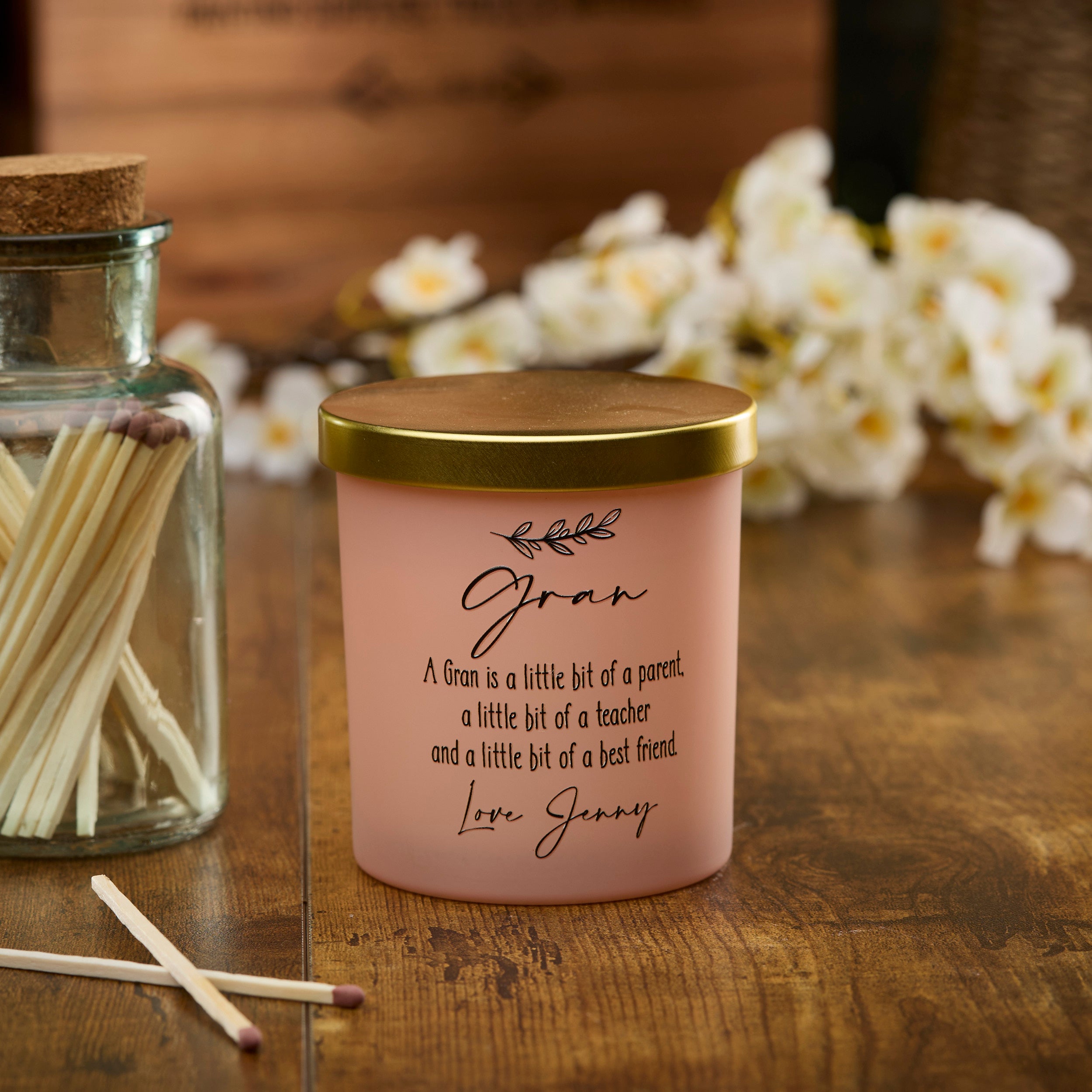 Beautiful Pink Personalised Gran Sentiment Jar Candle Gift For Her