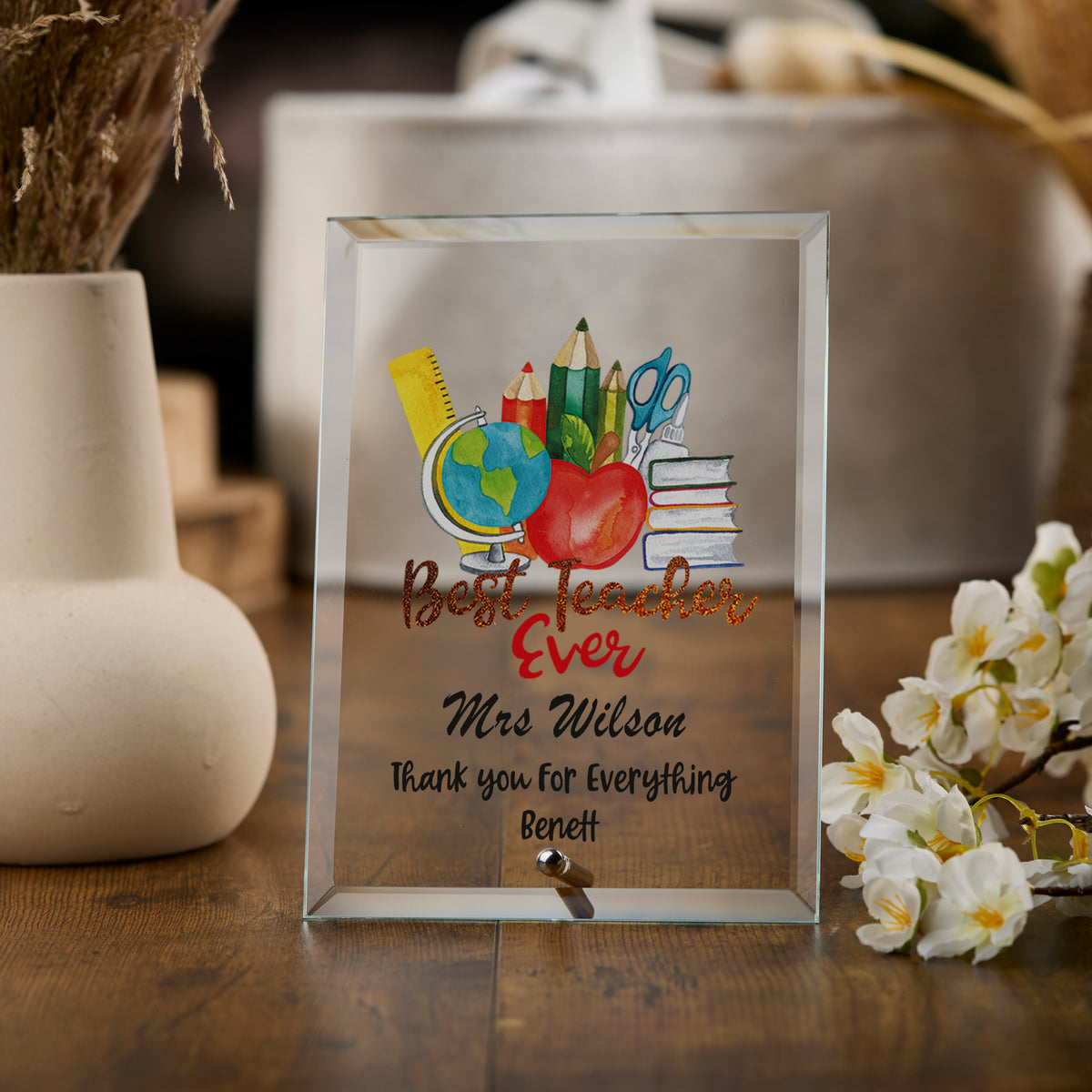 Personalised Best Teacher Plaque Gift With Stationary