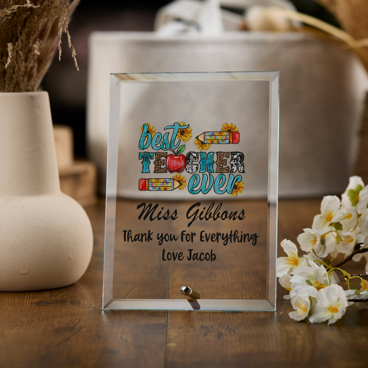 Personalised Colourful Best Teacher Ever Plaque Gift