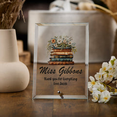 Personalised Teacher Plaque Gift With Floral Books