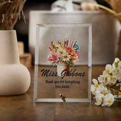 Personalised Teacher Plaque Gift With Floral Pencil Pot