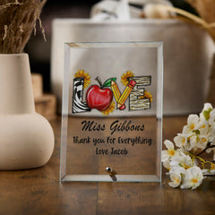 Personalised Teacher Love Plaque Gift With Apples and Pencils