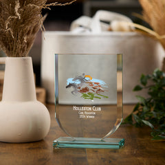 Personalised Horse Racing Or Equestrian Trophy Shield Award Large 15cm Jade Glass