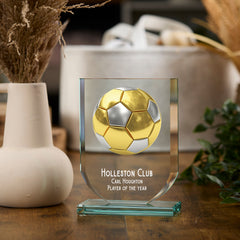 Personalised Football Trophy Shield Award Large 15cm Jade Glass