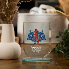 Personalised Rugby Trophy Shield Award Large 15cm Jade Glass