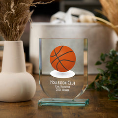 Personalised Basketball Trophy Shield Award Large 15cm Jade Glass