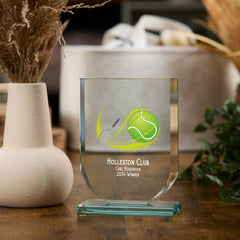 Personalised Tennis Trophy Shield Award Large 15cm Jade Glass