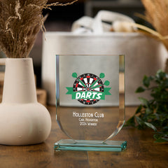 Personalised Darts Trophy Shield Award Large 15cm Jade Glass