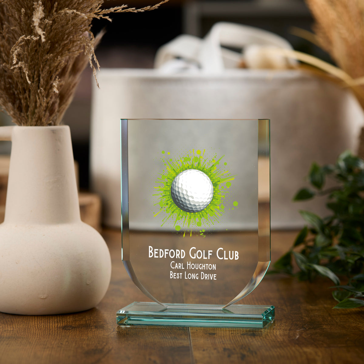 Personalised Golf Trophy Shield Award Large 15cm Jade Glass