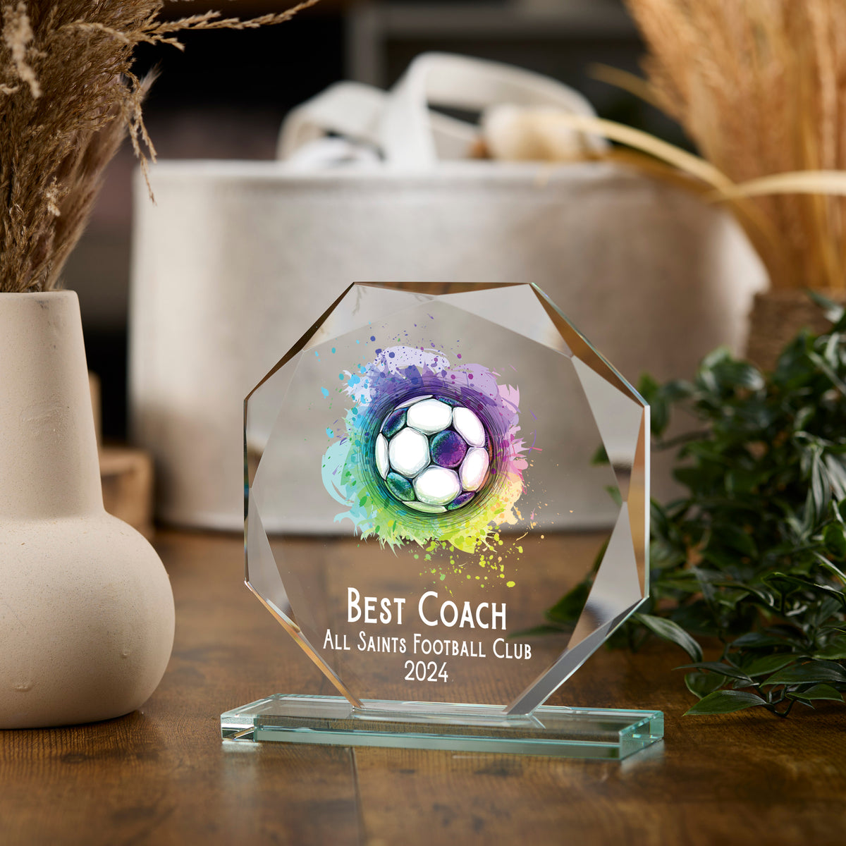 Large Jade Glass Personalised 15cm Colour Football Trophy Award