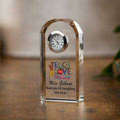 Personalised Teacher Crystal Glass Clock Gift Love and Inspire