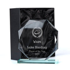 Large Jade Glass Personalised 15cm Rugby Ball Trophy Award Engraved