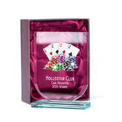 Personalised Poker or Cards Trophy Shield Award Large 15cm Jade Glass