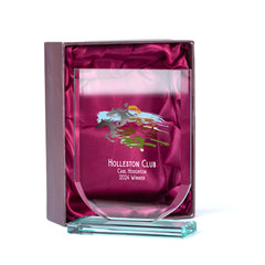 Personalised Horse Racing Or Equestrian Trophy Shield Award Large 15cm Jade Glass