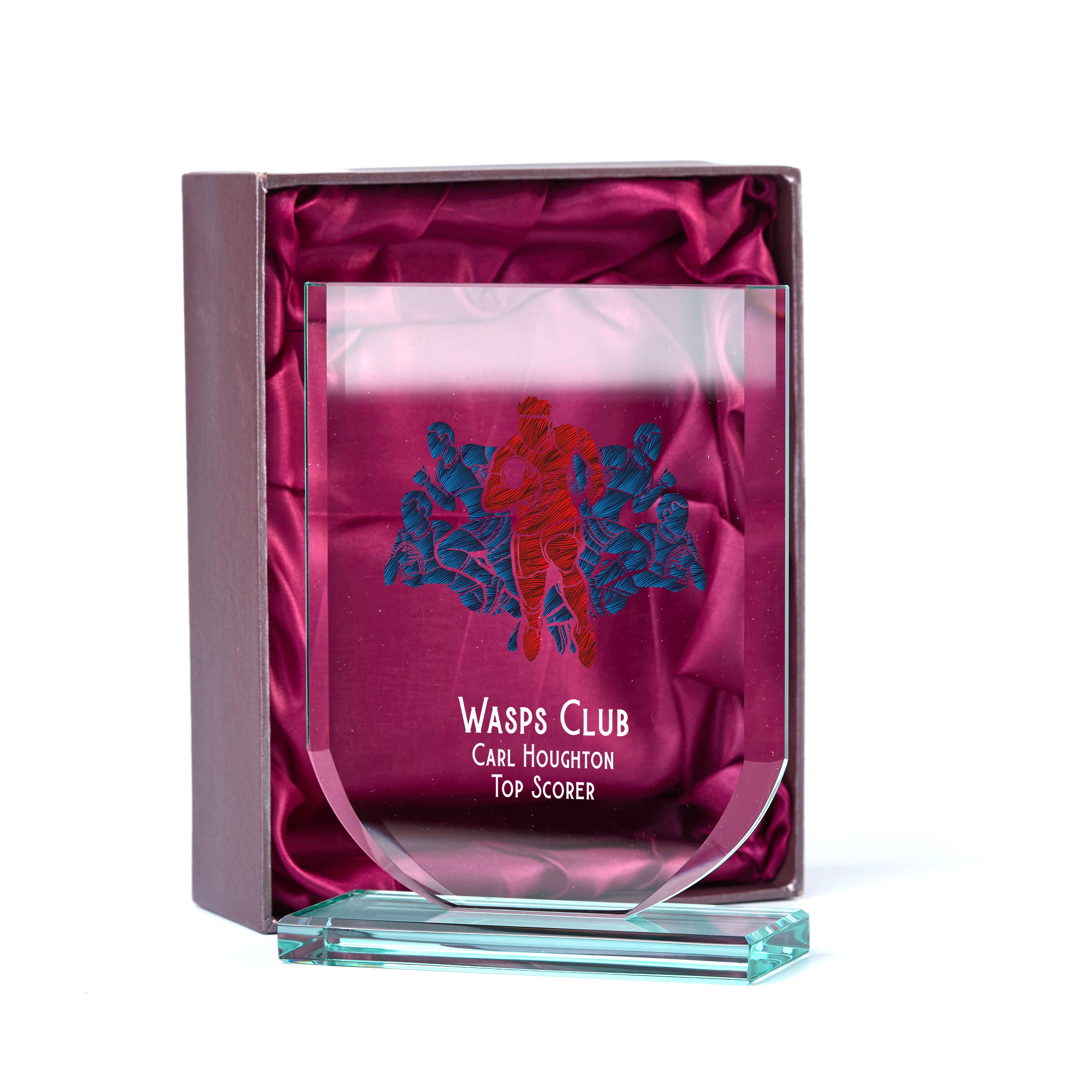 Personalised Rugby Trophy Shield Award Large 15cm Jade Glass