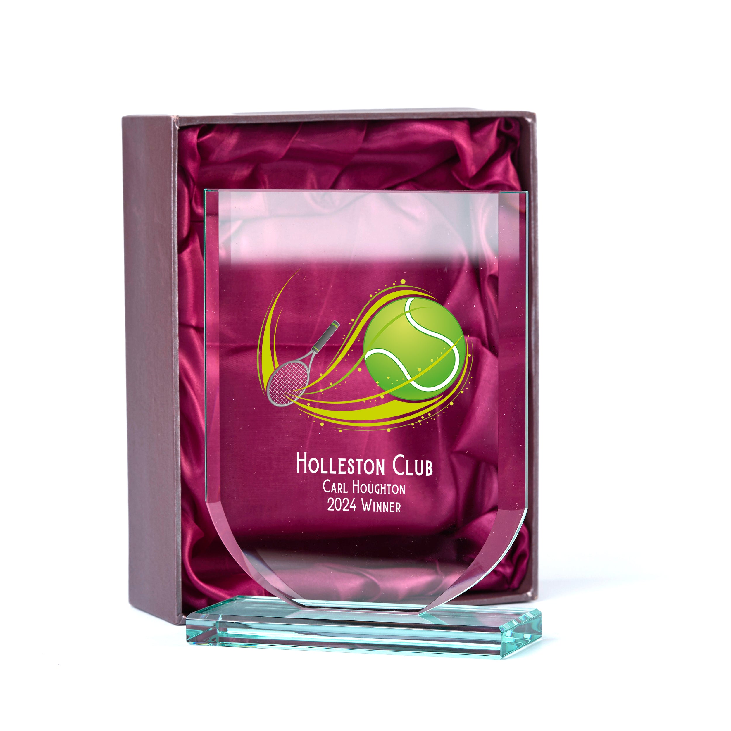 Personalised Tennis Trophy Shield Award Large 15cm Jade Glass