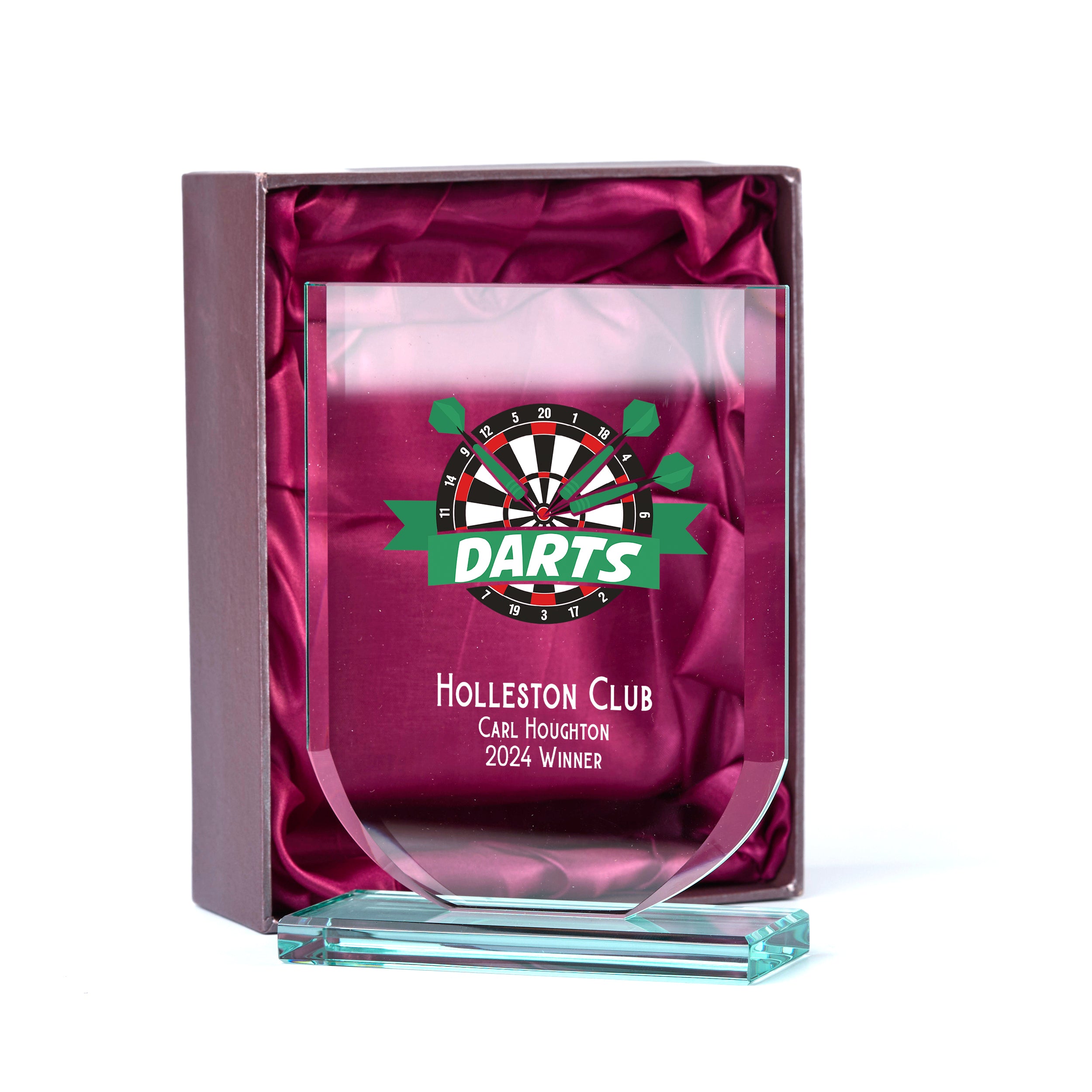 Personalised Darts Trophy Shield Award Large 15cm Jade Glass