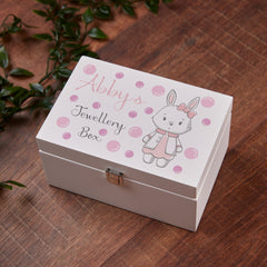 Personalised Pastel Coloured Bunny Children's Wooden Jewellery Box Gift