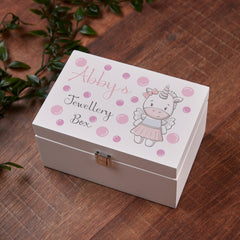 Personalised Pastel Coloured Unicorn Children's Wooden Jewellery Box Gift