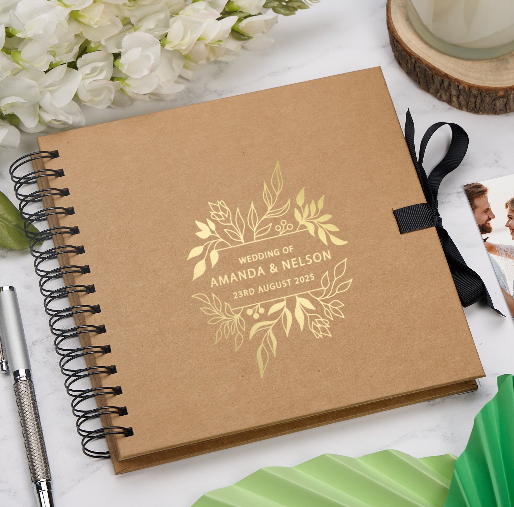 Personalised  Wedding Guest Book Reception Guestbook With Leaves