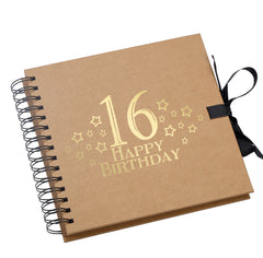 16th Birthday Brown Scrapbook, Guest Book Or Photo Album with Gold Script